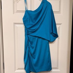 Cache Vibrant Blue One-Shoulder Cocktail Dress